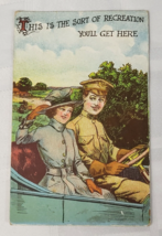 ANTIQUE MILITARY THEMED POSTCARD SOLDIER DRIVING WITH GIRL IN HAT VINTAG... - £15.00 GBP