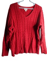 Red Cable Knit V neck Sweater  Cotton blend long sleeve - $223.20 MXN