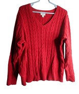 Red Cable Knit V neck Sweater  Cotton blend long sleeve - $12.00