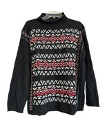 Chaps Womens Sweater Size XL Black Red Aztec Knit Mock Neck Pullover Lag... - $19.68