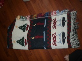 Christmas Throw Blanket Woven Christmas trees,bells,wreath candy cane NWOT - £13.90 GBP