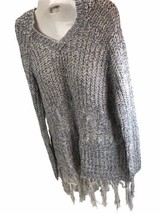 Love Stitch Fringe Sweater Hoodie Cableknit Pullover L Soft Acrylic Boho - £15.63 GBP
