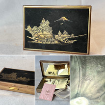 Swan Musical Compact Mt Fuji Vtg Wind Up Music Box Mirrored Vanity Powde... - £23.70 GBP