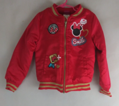 Disney Red Minnie &amp; Mickey Mouse Puffer Jacket Coat Girl&#39;s Size 5/6 - £15.25 GBP