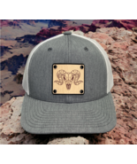 Bighorn Skull Huntr Collection Wood Leather Patch Trucker Hat Patriotic ... - £17.69 GBP