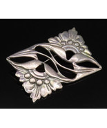 925 Silver - Vintage Antique Openwork Double Flower Rectangle Brooch Pin... - $120.56 CAD