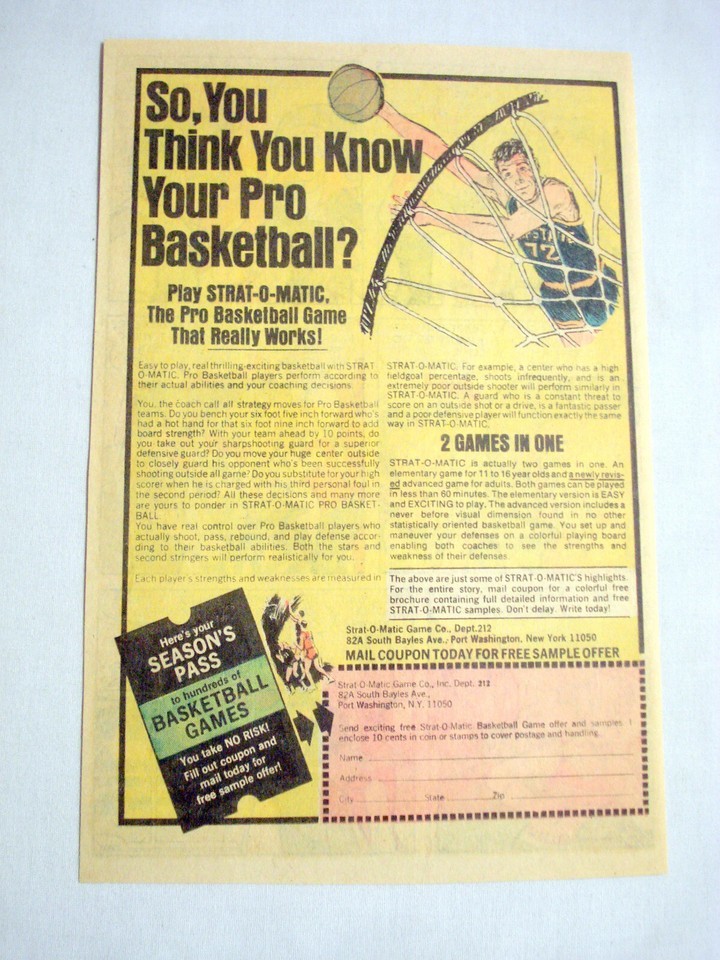 1975 AdStrat-O-Matic Pro Basketball Game, Port Washington, N.Y. - $7.99