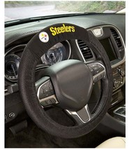 NFL Black Steering Wheel Cover Easy Grip Stretchy Fabric Material With Team Logo - £10.36 GBP+