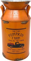 Orange 9.5&quot; X 5&quot; Pumpkin Farm Milk Can Water Jug Vase Planter Vintage Rustic - £34.30 GBP