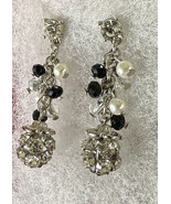 Faux Pearl CZ Onyx Earrings Drop Dangle Pierced - $187.28 MXN