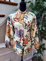 Vintage Coldwater Creek Floral Silk Long Sleeve Buttons Front Casual Jacket M - £25.95 GBP