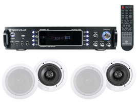 (4) Commercial Ceiling Speaker System+Bluetooth Amp/Receiver 4 Restauran... - $370.99