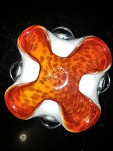 MCM Murano Italian Art Glass Bowl Atomic Orange &amp; White w/Gold Aventurine Spots - £24.76 GBP