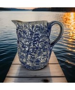 Blue Stoneware Pitcher BBP Beaumont Brother Pottery Pineapple Pattern ‘9... - $427.61 MXN