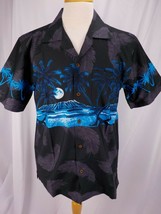 Favant Mens Hawaiian Shirt SZ M Black Blue Moonlight ShortSleeve Coconut... - £14.88 GBP