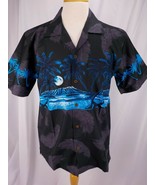 Favant Mens Hawaiian Shirt SZ M Black Blue Moonlight ShortSleeve Coconut... - £14.93 GBP