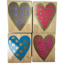 Heart Valentine Rubber Stamps Set of 4 Hero Arts Spiral Dot Plaid Checkerboard - $12.57