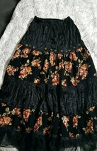 SPECCHIO Black Skirt Embroidered with tulle,velour $courdouroy Long Skir... - $32.66