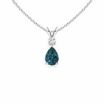 ANGARA 6x4mm Natural Teal Montana Sapphire Diamond Pendant Necklace in Silver - £235.55 GBP+