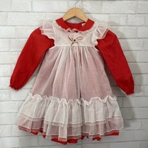 Vintage Girls Dress with Pinafore Separate Apron Prairie 70s Red White Size 6 - £78.96 GBP