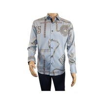 Men Sports Shirt by DE-NIKO Long Sleeves Fashion Print Soft Modal 2F008 Gray image 2