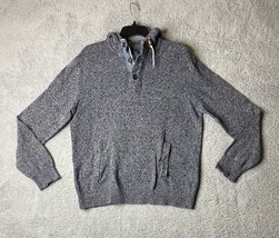 L.O.G.G. H&amp;M Sweater Men&#39;s 1/4 Button Hooded Cotton Navy Blue XL Heavywe... - £11.03 GBP