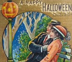 Victorian Halloween Postcard Pumpkin Head Street Light 1910 Embossed Series 552 - £30.42 GBP