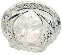 Vintage Antique Cut Glass Lead Crystal Basket Heavy 8in Tall Handle Rose Design - £79.23 GBP