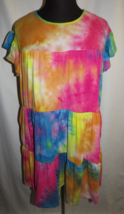 NEW, Plus Sz 1X Tie Dye Tiered Flutter Sleeve Short Dress, Pockets, Boho - $30.00