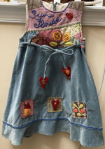 Vintage Boutique Girls Jumper Appliqué Crazy Quilt Embroidery Ladybug Bee Size S - £31.74 GBP