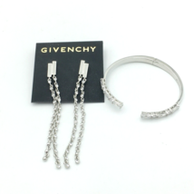 GIVENCHY silver-tone clear crystal 3.5&quot; drop earrings &amp; hinged bracelet set - £31.96 GBP