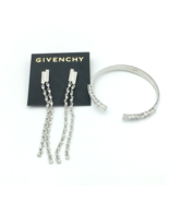 GIVENCHY silver-tone clear crystal 3.5&quot; drop earrings &amp; hinged bracelet set - £31.60 GBP