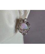 Womens Estate Sterling Silver Opal CZ Heart Earrings 9.7g E1306 - €42,79 EUR
