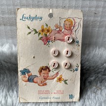 1940s? Vintage Lucky Day 5 of 6 Carded Genuine Pearl Sewing Buttons Pink... - $464.52 MXN