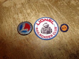 3-lot lionel trains advertising pins + cloth patch new - $15.00