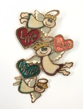 Vintage Brooch Angels Live Laugh Love Colorful kitsch Enamel Pin - £9.62 GBP
