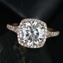 3CT Round Moissanite Halo Engagement Ring, 14k Rose Gold Ring, Diamond Ring - £103.11 GBP