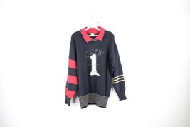 Vtg 90s Princess Cruise Womens Size 2 Striped Spell Out Knit Collared Sweater - £39.40 GBP