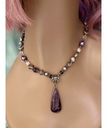 Exquisite Chevron Amethyst Silver Enhanced Necklace - $25.99