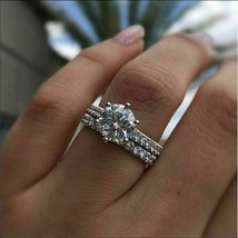 Bridal Set 3.15Ct Round Cut Simulated Diamond Wedding Ring 14k White Gold Size 8 - £229.82 GBP