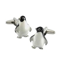 CUTE PENGUIN CUFFLINKS Black White Enamel Wedding Groom Best Man NEW w G... - $241.93 MXN