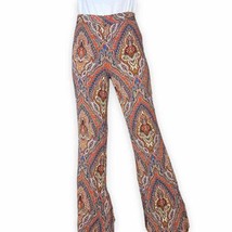 Zara Brown Orange Boho Paisley Print Flare Leg Pants Bloggers Fav Medium - £37.59 GBP