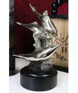 Nautical Marine Sea Dolphins By Coral Reef Silver Electroplated Resin Fi... - $770.26 MXN