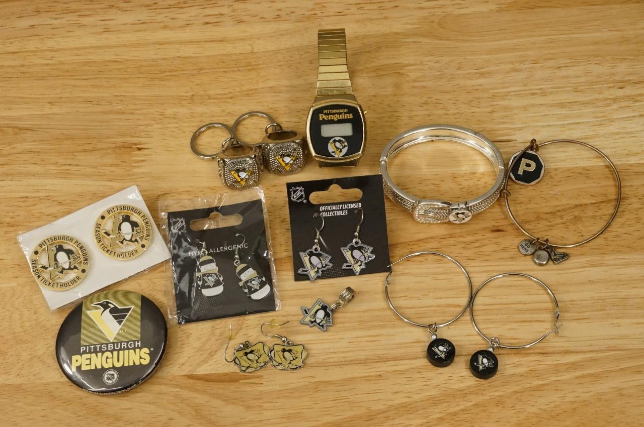 Primary image for NHL Hockey Fan Apparel PITTSBURGH PENGUINS Team Lot Ring Watch Pins Earrings