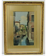 Eugenio Benvenuti (1881-1959) Framed Watercolor Venetian Canal with Gondola - $395.01