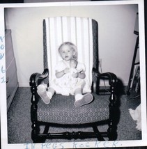 Vintage Little Girl In Big Rocker With Dolly Photo Snapshot 1962 - $3.99