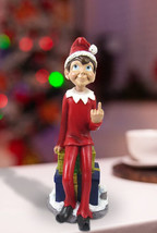 Naughty Christmas Elf Flipping The Bird Sitting On Santa Presents Shelf Figurine - £17.52 GBP
