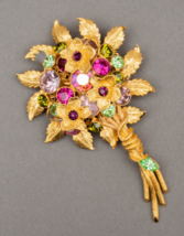 RJ Graziano Stunning Vintage Multicolor Rhinestone Floral Bouquet Pin Brooch - £146.86 GBP