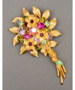 RJ Graziano Stunning Vintage Multicolor Rhinestone Floral Bouquet Pin Br... - £146.96 GBP