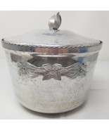 Floral and Leaf Design Ice Bucket Hammered Aluminum Lidded Petal Accent ... - £12.02 GBP